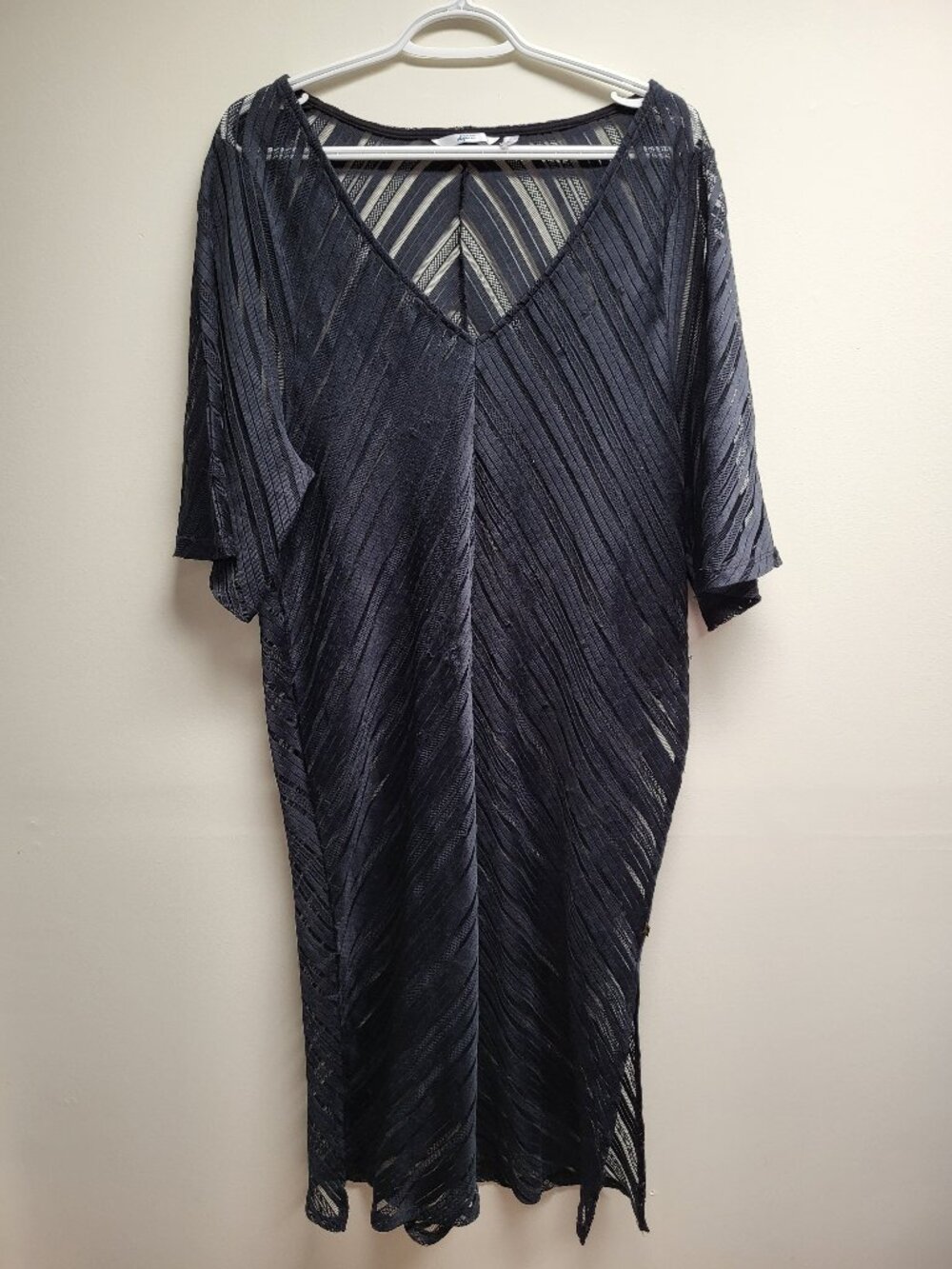 La Vie En Rose Black Sheer Diagonal Stripe Swim Coverup